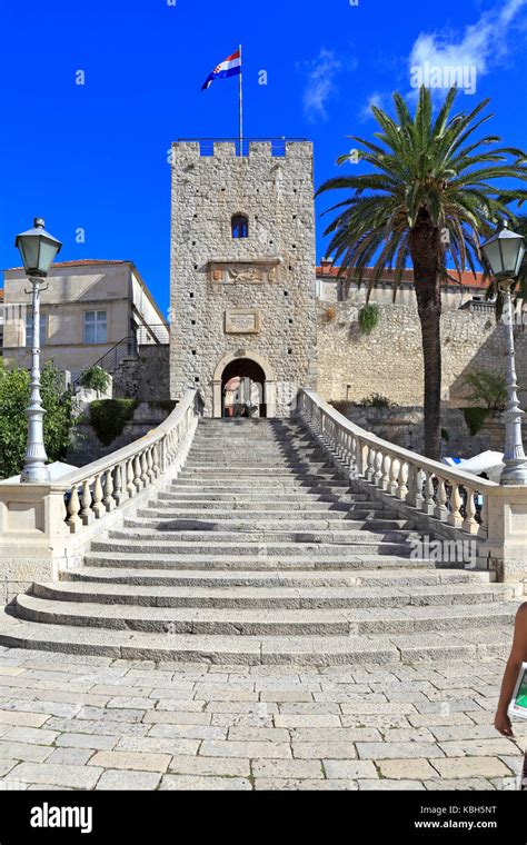 Staircase And Tower Revelin Or Land Gate Korcula Town Korcula Island