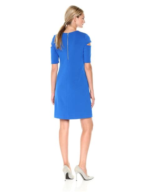 Calvin Klein Womens Solid Split Shoulder Shift Dress Fashion Womens