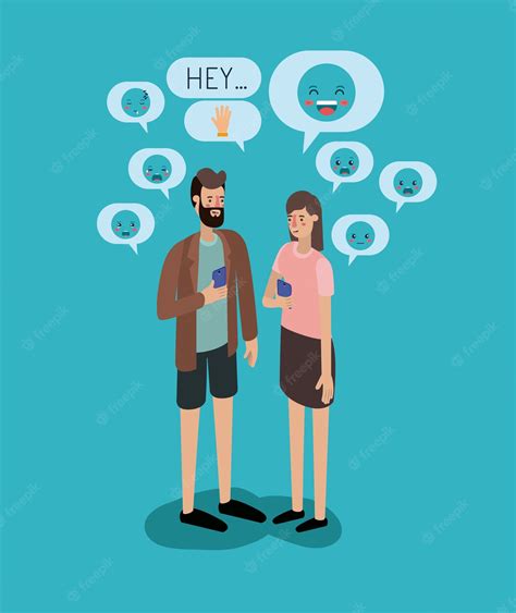 Premium Vector Couple Chating With Smartphone