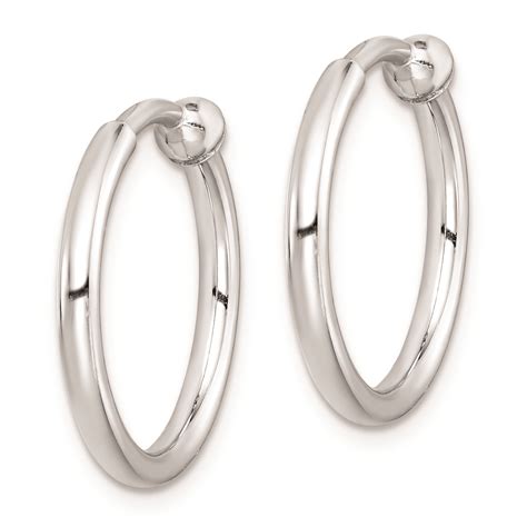 925 Sterling Silver Polish 2x15mm Non Pierced Clip On Hoop Earrings Ear