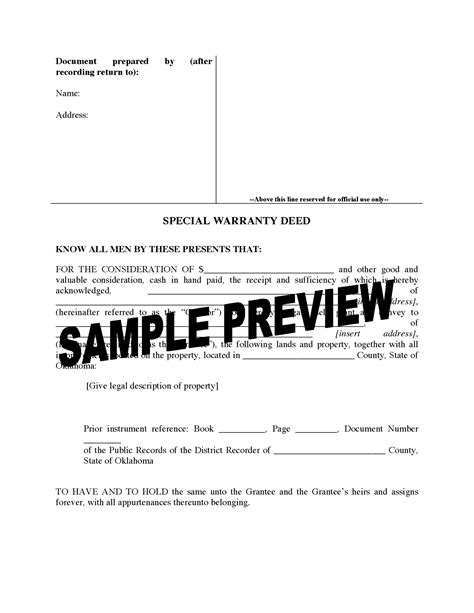 Oklahoma Special Warranty Deed Legal Forms And Business Templates