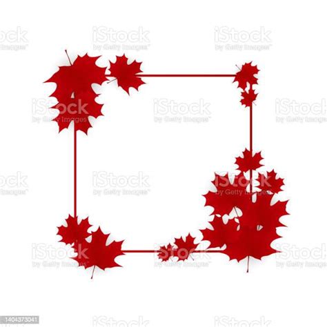 A Frame Of Red Maple Leaves Pattern On White Background Stock