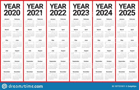 Six Year Calendar 2017 2018 2019 2020 2021 And 2022 Vector