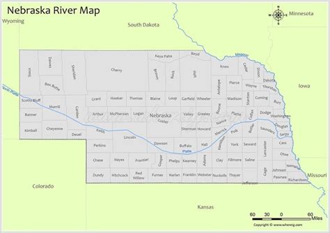 Nebraska River Map Check List Of Rivers Lakes And Water Resources Of