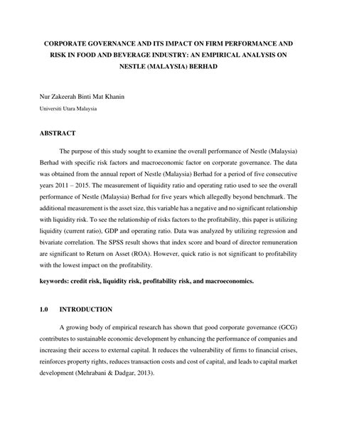 Nestlé (malaysia) berhad's iss governance qualityscore as of n/a is n/a. (PDF) CORPORATE GOVERNANCE AND ITS IMPACT ON FIRM ...