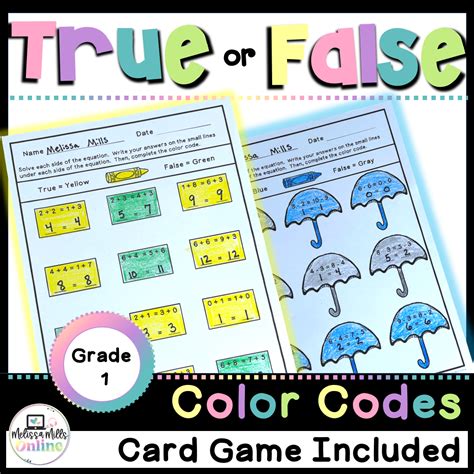 True Or False Equations Games And Worksheets For First Grade Classful
