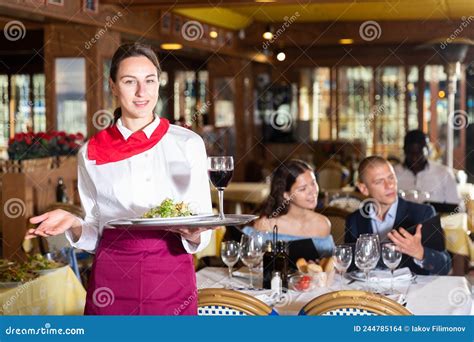 Portrait Of Waitress Ready To Serving Meals Stock Photo Image Of