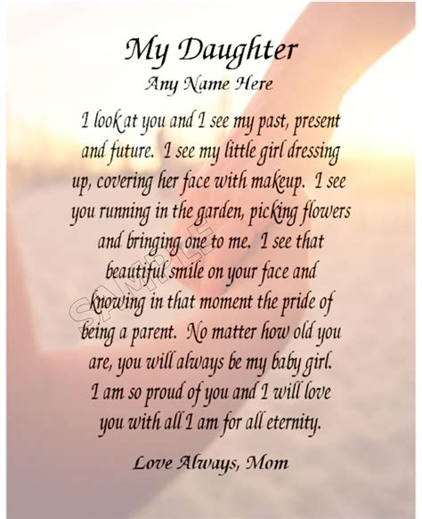 My Daughter Personalized Art Poem Memory Birthday T Ebay Mother