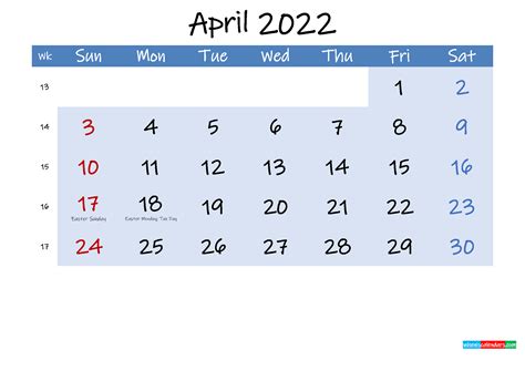 Free April 2022 Monthly Calendar Pdf Template Ink22m184