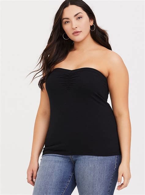 Black Ruched Foxy Tube Top Plus Size Tops Tube Top Strapless Tops