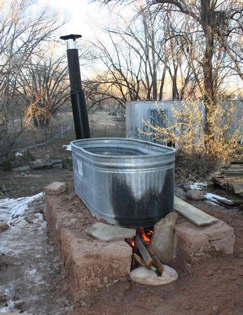 Wood Fired Stock Tank Hot Tub On Size Adobe Block Base With Smoke