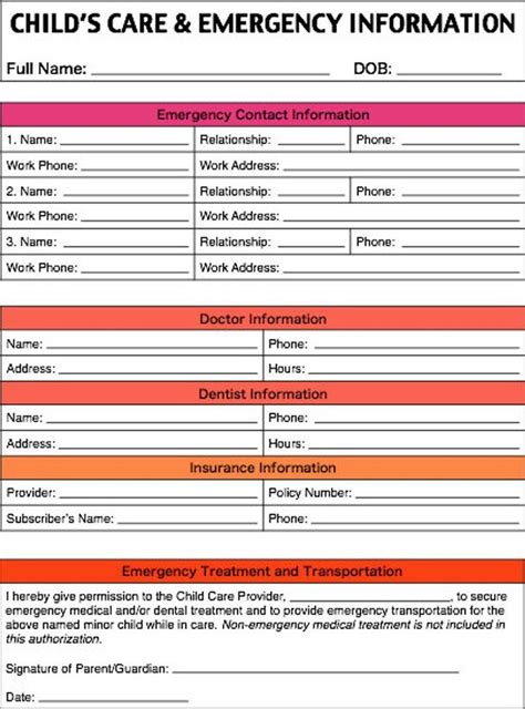 Free 12 Sample Emergency Contact Forms In Pdf Ms Word Free Printable
