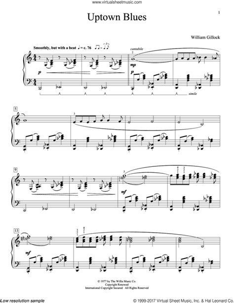 Uptown Blues Simplified Sheet Music For Piano Solo Elementary
