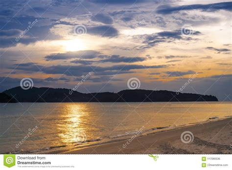 Landscape Of Paradise Tropical Island Beach Sunrise Shot Stock Photo