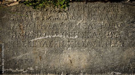 Ancient Greek Alphabet On Stone Block Nicaea Iznik Bursaturkey