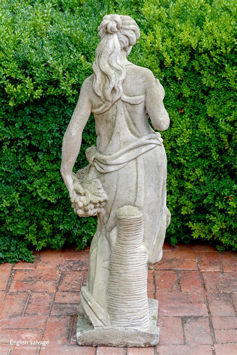 Composition Garden Statue Lady Holding Fruit