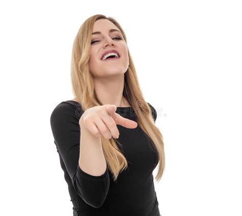Pretty Young Blond Pointing Finger At You Stock Photo Image Of Active