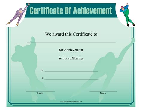 Speed Skating Certificate Of Achievement Template Download Printable