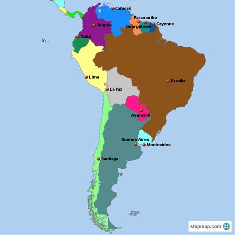 Stepmap South America Capitals Landkarte Für South America
