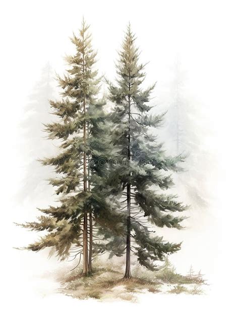 Coniferous Forest Watercolor Illustration Stock Illustration
