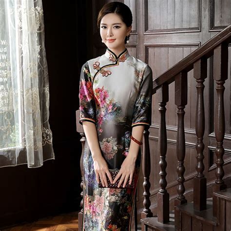 Breathtaking Floral Print Fine Silk Cheongsam Qipao Dress