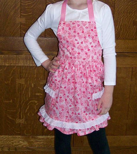 Pink Hearts Ruffled Girl Apron With Lace Sparkling Hearts Etsy Girl