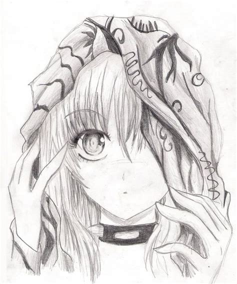 Anime Girl Pencil Sketch She Usually Has Red Eyes And Red