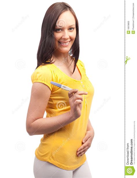 Why do we need tests? De Test Van De Zwangerschap. Gelukkige Vrouw Met Positief Resultaat Stock Foto - Afbeelding ...