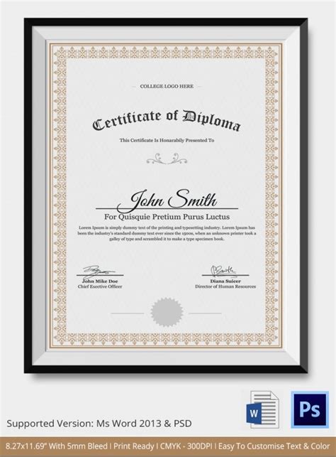 Diploma Certificate Template 26 Free Word Pdf Psd Eps Indesign