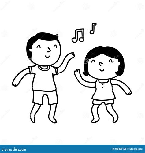 Cute Cartoon Couple Dancing And Having Fun Vector Outline Illustration