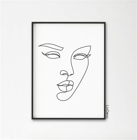 Abstract Woman Face Wall Print One Line Drawing Art Etsy Line Art
