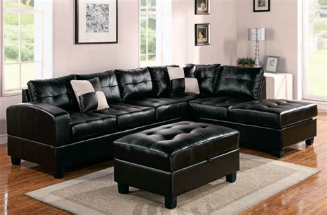 Oversized Black Leather Sectional Sofa With Tables Family Room For Black Leather Sectionals With Ottoman 