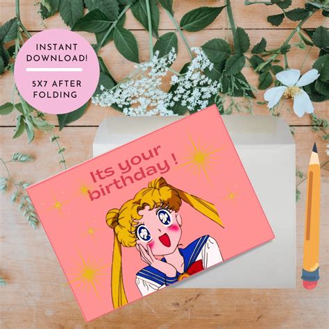 Sailor Moon Birthday Card Printable Cute Birthday Card Card Etsy