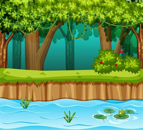 Forest With River Scene 294593 Vector Art At Vecteezy