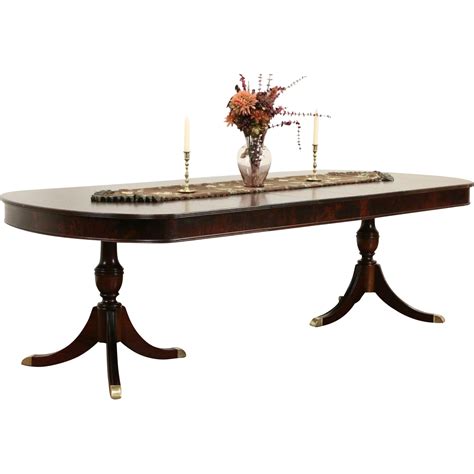 Traditional Mahogany 1940s Vintage Signed 2 Pedestal Dining Table 3