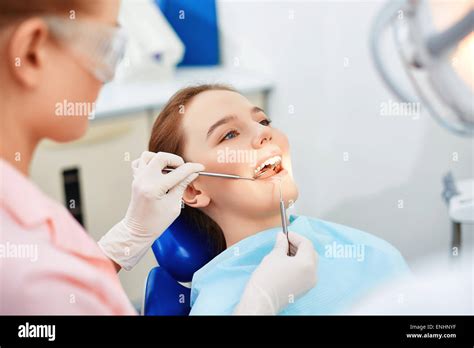 Young Female Having Mouth Checkup Stock Photo Alamy