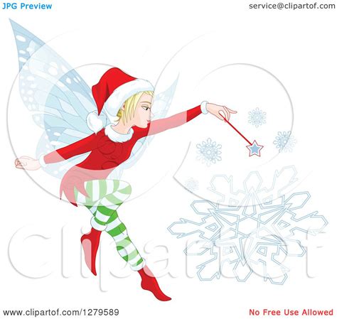 Clipart Of A Blond Female Christmas Fairy Making A Snowflake Royalty