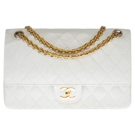 Chanel Timelessclassic Double Flap Shoulder Bag In White Quilted