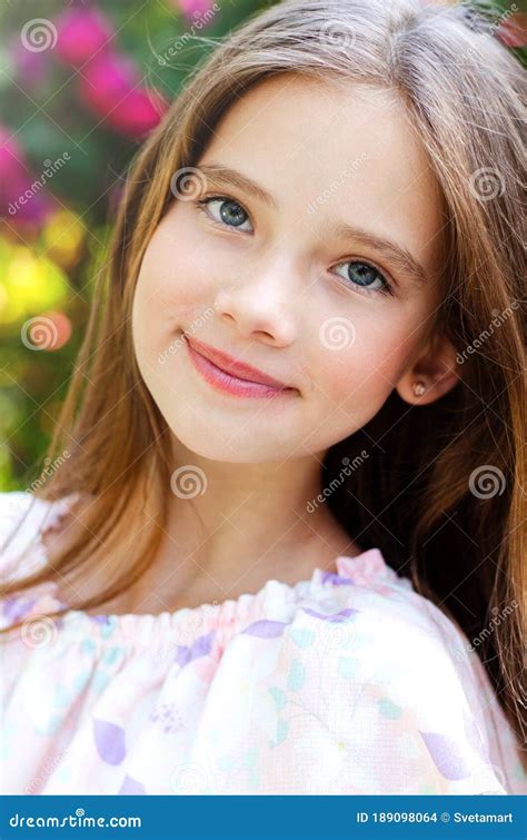 Portrait Of Adorable Smiling Little Girl Child In Summer Day Happy 085