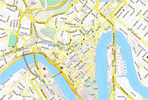 Diese moderne karte von brisbane, australien, ist auf hochwertigem fine art papier gedruckt und in einer auswahl von fünf größen erhältlich. Brisbane Stadtplan mit Luftaufnahme und Hotels von Australien