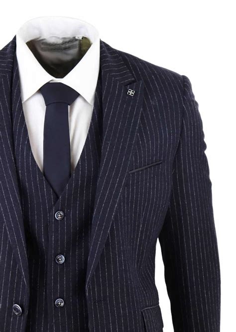Mens Navy Blue Pinstripe 3 Piece Vintage Suit Happy Gentleman