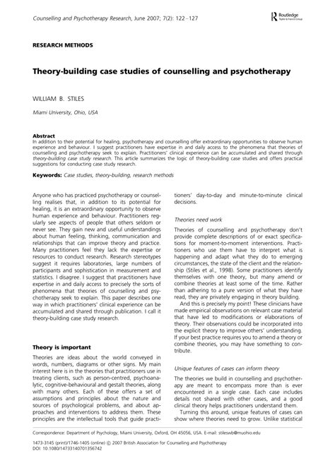 Case Study Template Psychotherapy 1 Therapy Case History