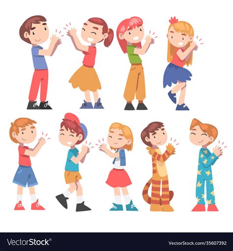 Cute Little Boys And Girls Clapping Their Hands Vector Image