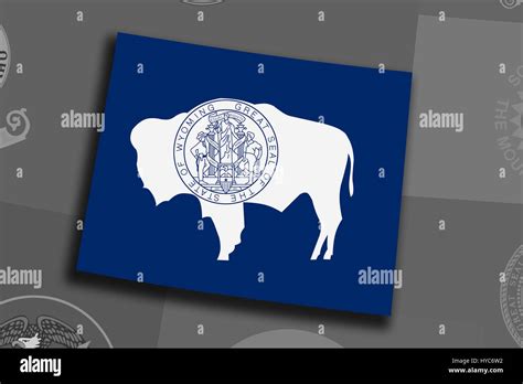 Illustration Of The State Of Wyoming Silhouette Map And Flag Its A 