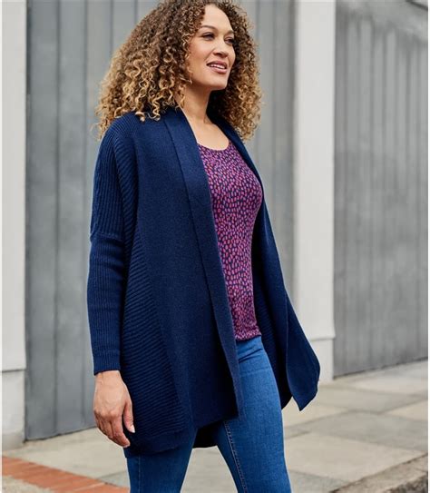 Navy Womens Luxurious Cashmere And Merino Relaxed Rib Cardigan