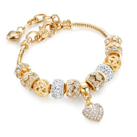 Luxury Crystal Heart Charm pandora Bracelets & Bangles Gold Bracelets