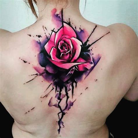 Watercolor Rose Tattoo On Upper Back By Uncl Paul