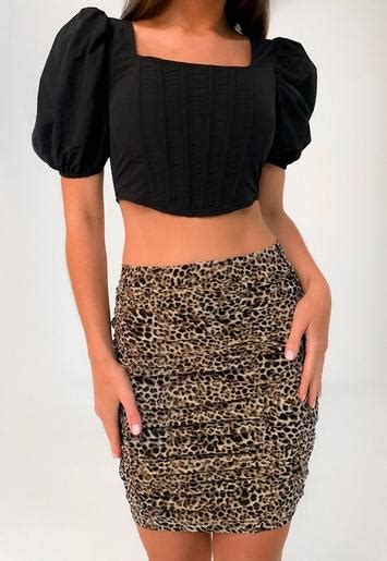Brown Leopard Print Ruched Mini Skirt Missguided