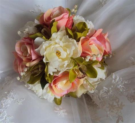 Wedding Beautiful Real Coralpeach Silk Roses Silk Ivory Etsy Lily