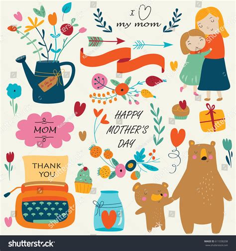Set Cute Illustrations Mothers Day Cartoon Image Vectorielle De Stock
